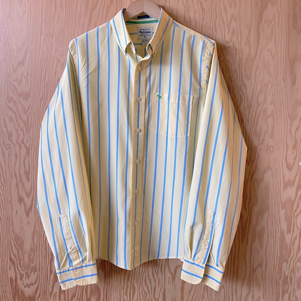 Abercrombie & Fitch Yellow Button-Down Shirt with Blue Stripes
